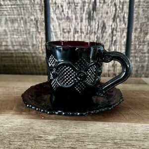 Black Glass Teacup and Saucer Set